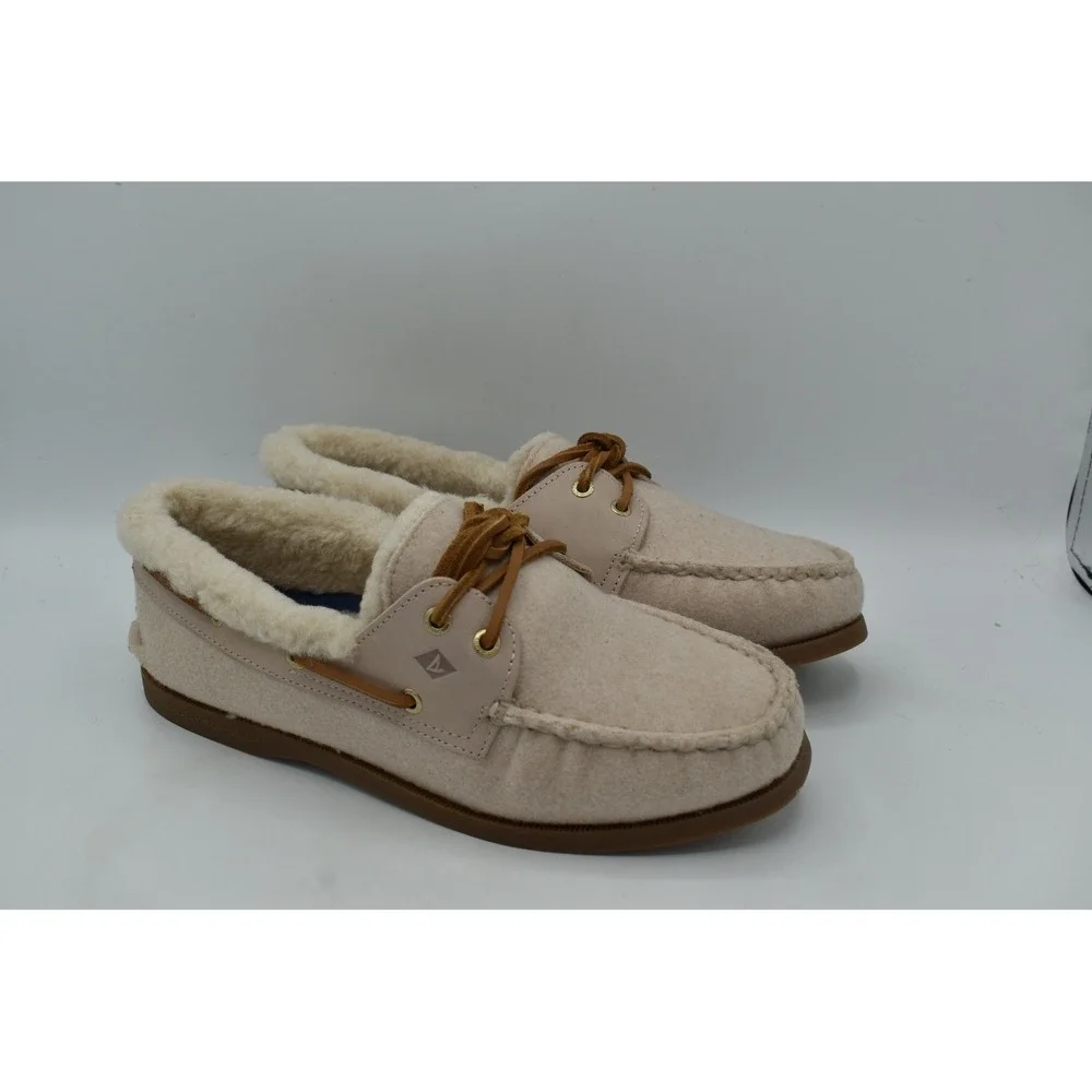 Sperry Women Size 10 AO 2 Eye Lined Faux Shearling Light Pink Suede Boat Shoes